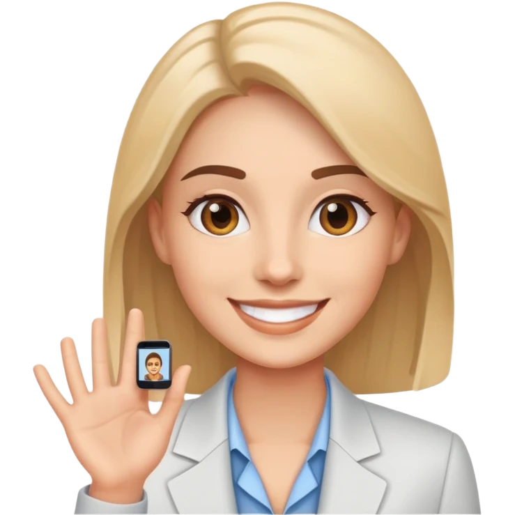 Professional salesperson smiling while on video call with client emoji