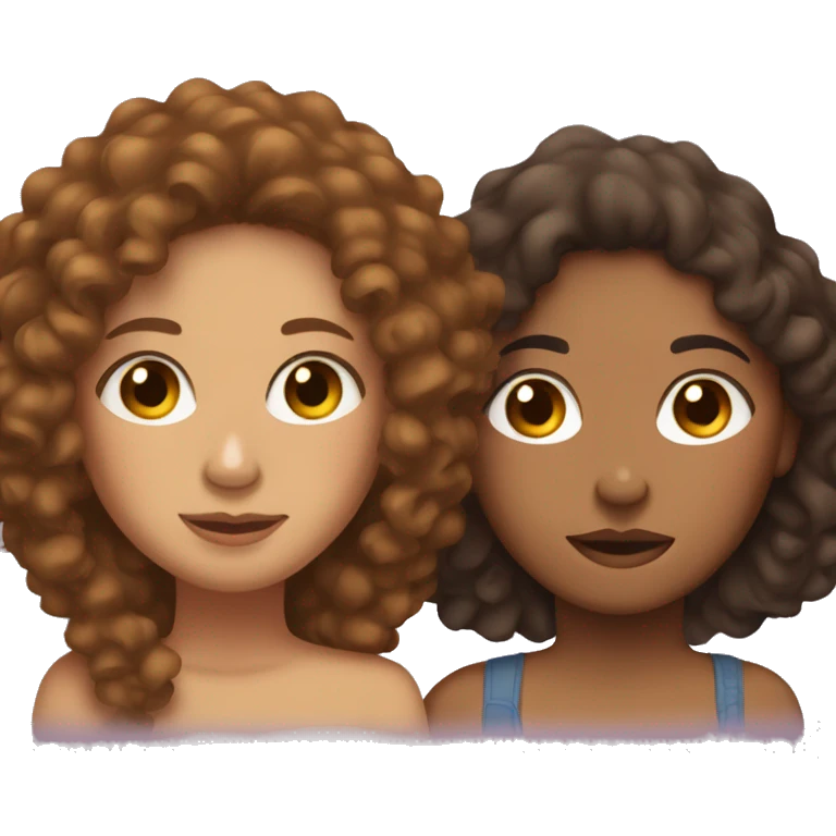 Two sister cuddling with brown curly hair one is light skin and one is brown skin  emoji