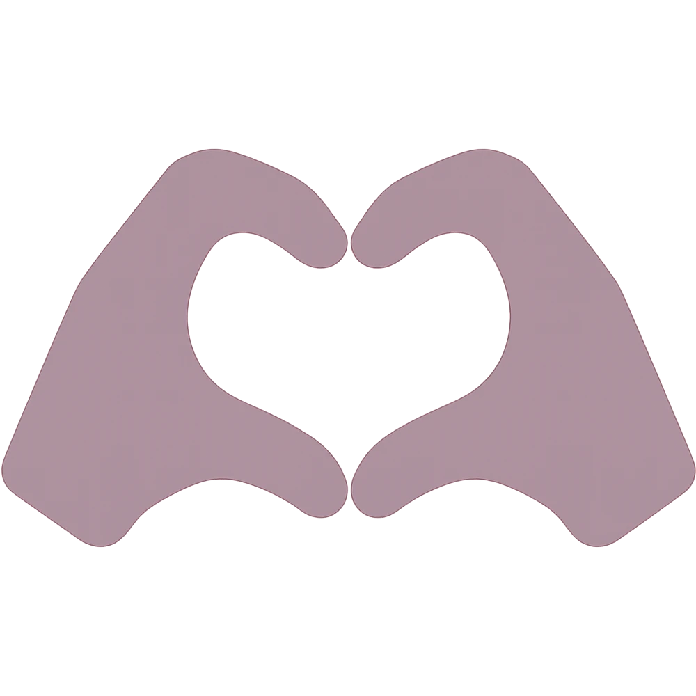 Make the hands more realistic while keeping the dull purple color-filled style, hands with rounded fingers making a heart shape, maintain transparent background. emoji