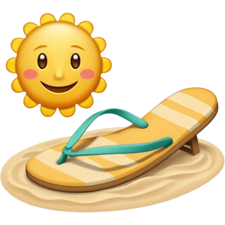 crie uma praia com guarda-sol, tanga na areia e chinelo ao lado emoji