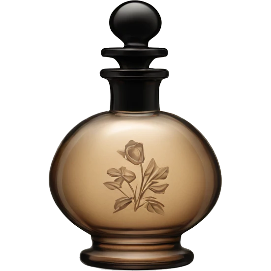 English vintage glass perfume bottle, old and shabby, stylish and minimalistic, black and brown emoji