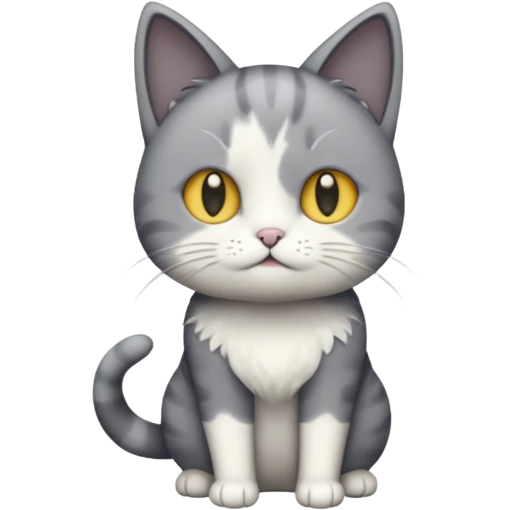 full body derpy looking large short hair dark grey and white cat emoji