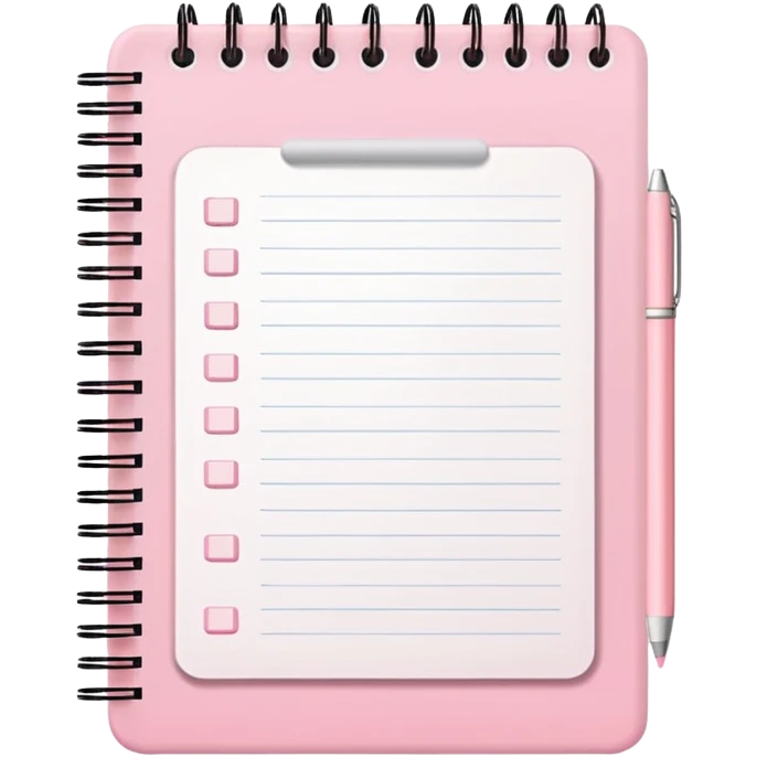 cute open pastel pink to-do notebook with handwritten notes, iOS Apple emoji style emoji