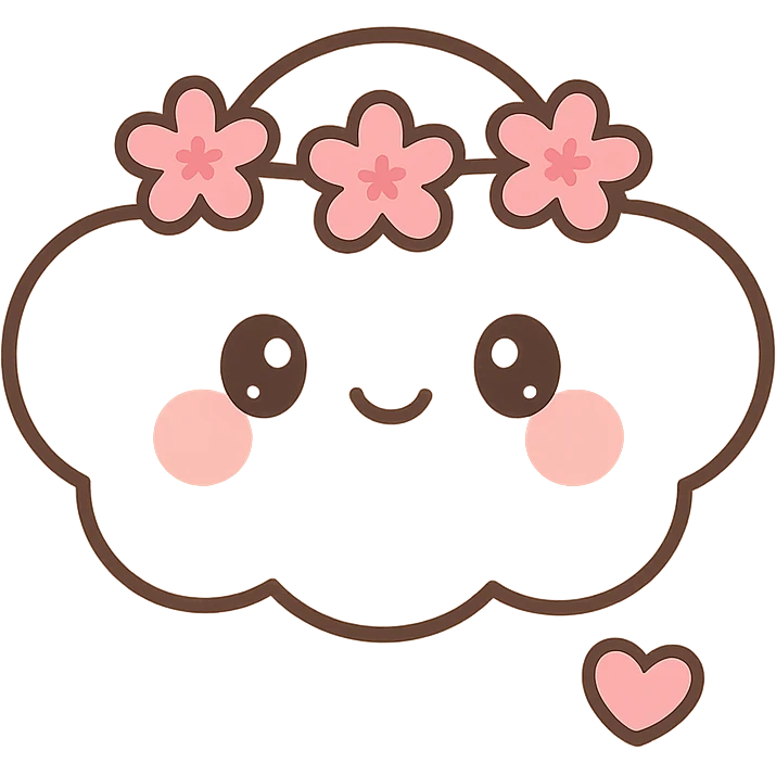 vanilla cloud doe with rosy cheeks, cherry blossom crown, floating with faith and grace, brand identity mascot for social media emoji