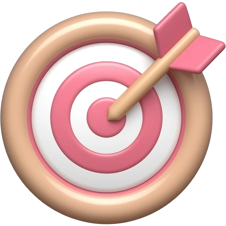 target with arrow, productivity symbol iOS style emoji, feminine elegant aesthetic, blush pink and nude tones, minimal, glossy, soft shadows, premium look, centered icon, clean background, high quality emoji