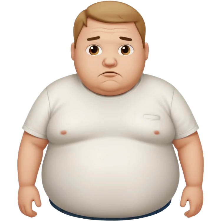 a cartoon fat man holding his stomach wearing t shirt, while looking confused?  emoji