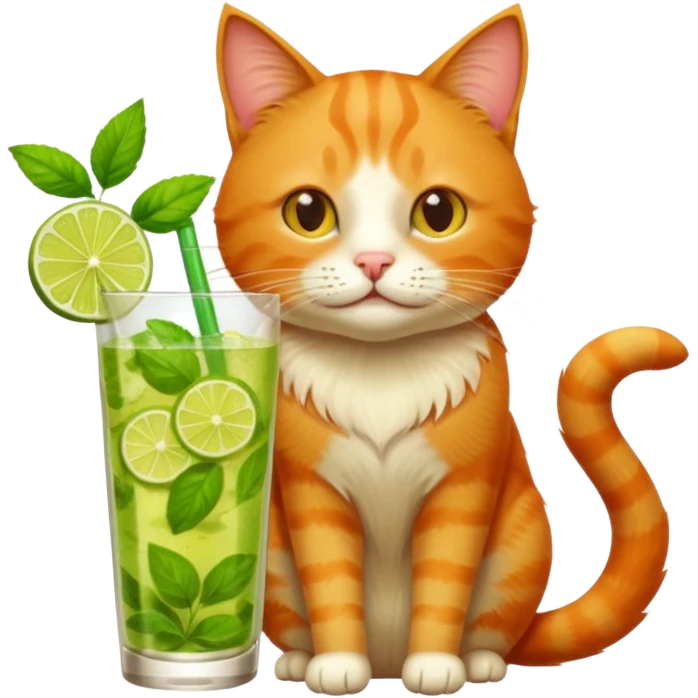 Chat roux qui boit un mojito  emoji