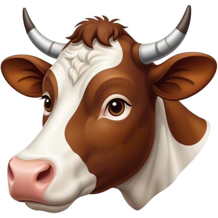cinematic-noble-brown-and-white-cow-portrait-emoji,-poised-and-regal,-with-a-large,-sturdy-build-and-a-beautifully-patterned-hide-of-rich-brown-accented-by-crisp-white-patches,-deep-set-soulful-brown-eyes,-simplified-yet-sharp-and-sophisticated emoji