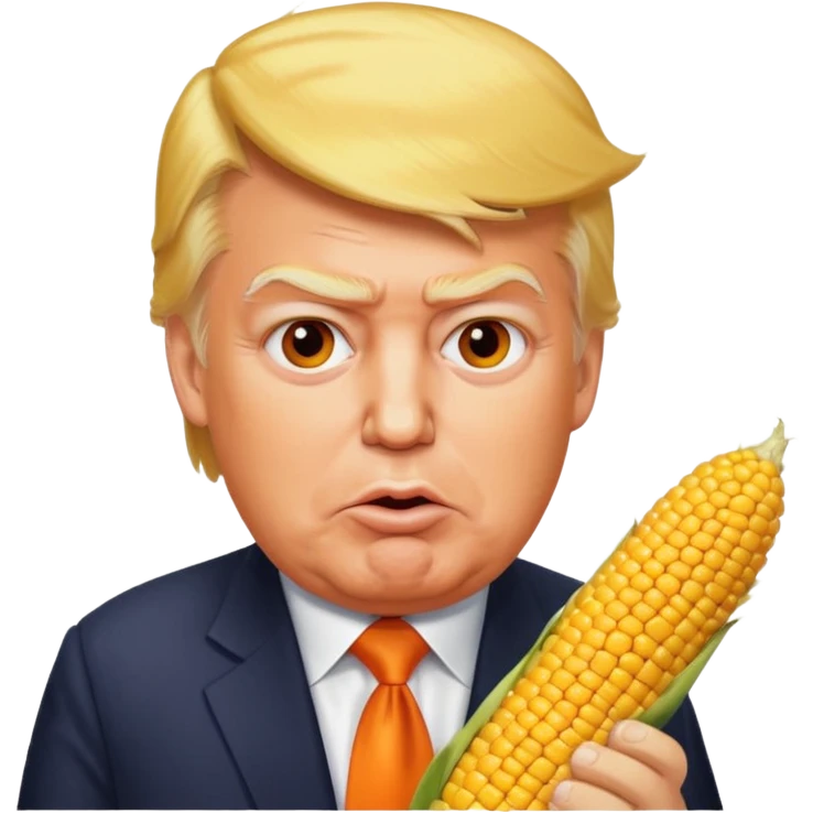 Donald Trump with orange face trying to eat corn on the cobb longwise emoji