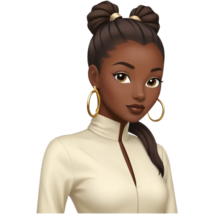 Stylish African fashion model with sleek high ponytail, elegant pose, fashionable outfit emoji
