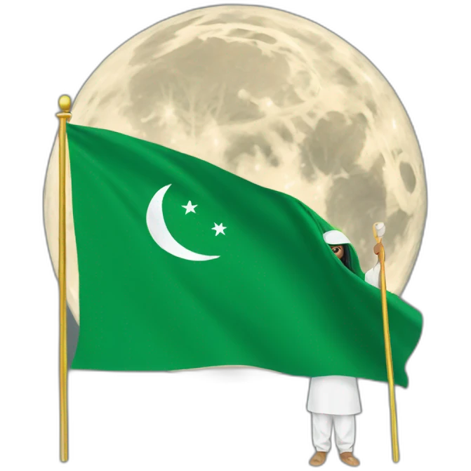 Arab person place the Saudi flag on the moon emoji