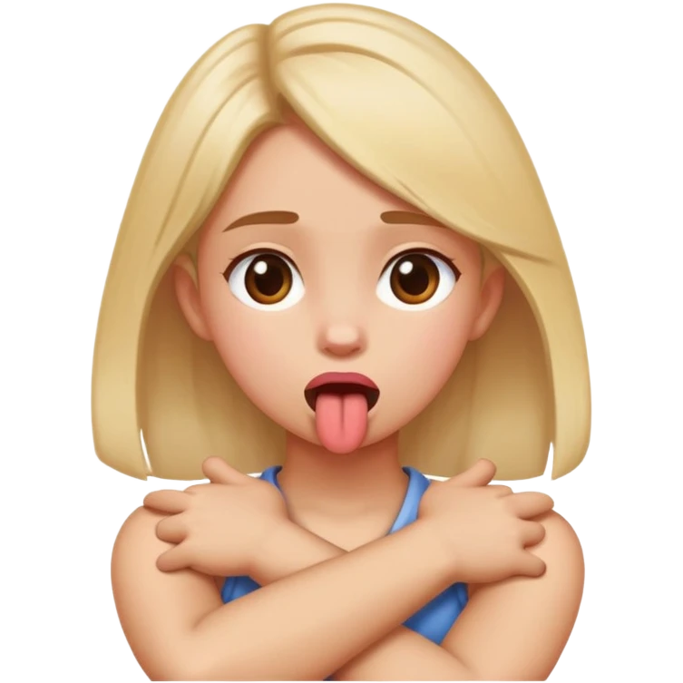 Girl with crossed arms grabbing neck sticking her tounge out emoji