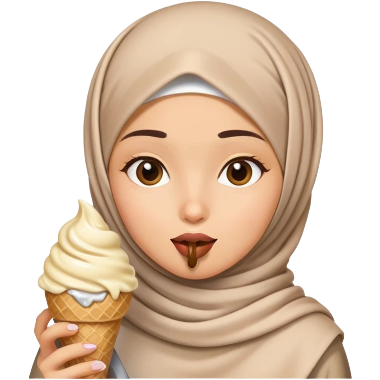 Girl wearing hijab eating ice cream emoji