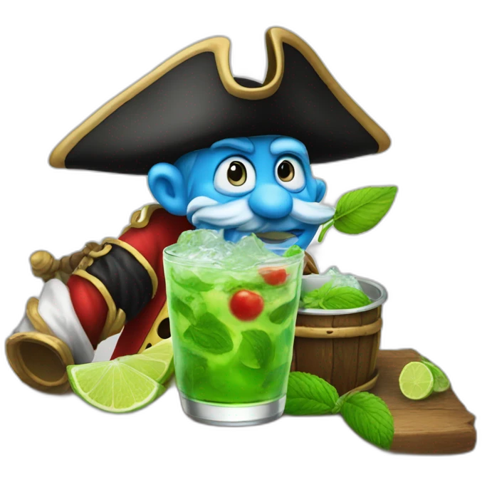 pirate Papa Smurf drinking mojito emoji