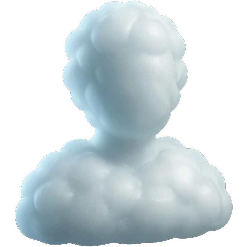 A person from the shoulders up, entirely composed of fluffy white convex clouds emoji