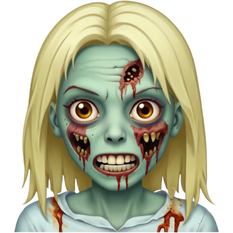 Faça uma zombie mulher com grillz com olhos castanhos liso partido ao meio emoji
