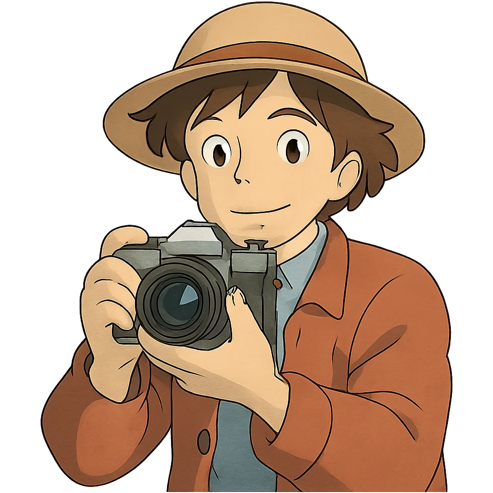 ghibli style photographer with camera emoji