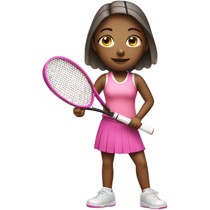 Girl with tennis racket wearing pink emoji