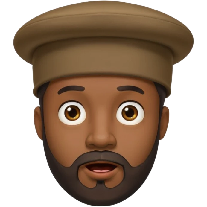 Black male, goatee beard, hat on, surprised facial expression emoji