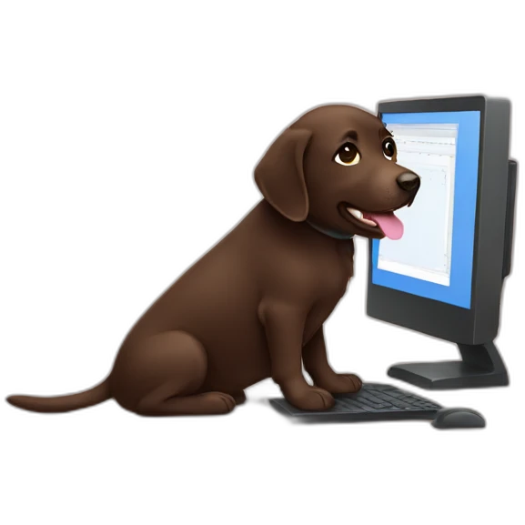 Chocolate labrador working on a computer emoji
