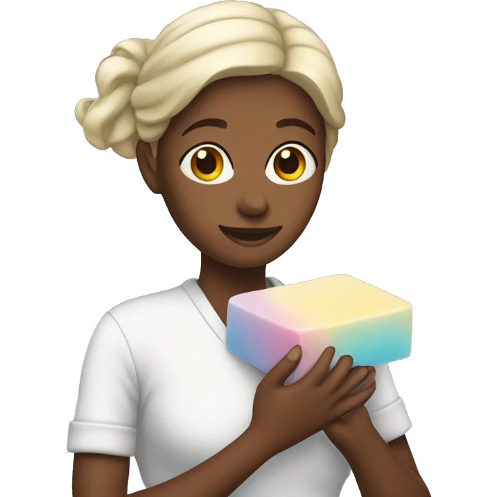 Woman holding soap emoji