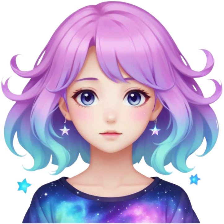 Beautiful gorgeous attractive anime lady with beautiful nebula hair, fashion aesthetic, ethereal, fairycore, pastelcore  emoji