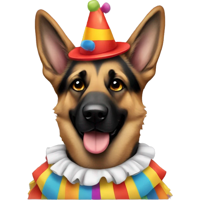 German shepherd in clown costume emoji