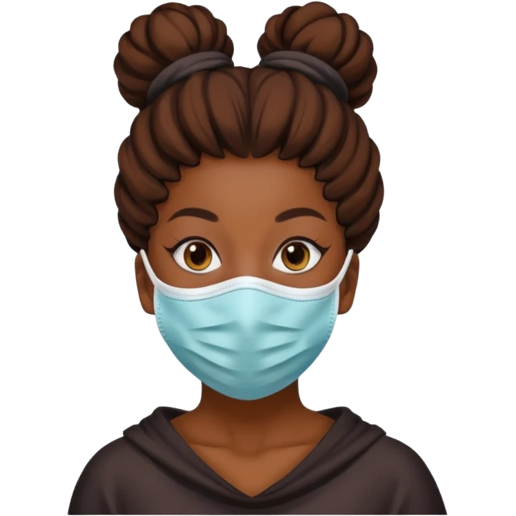 bun haired black woman with covid mask emoji