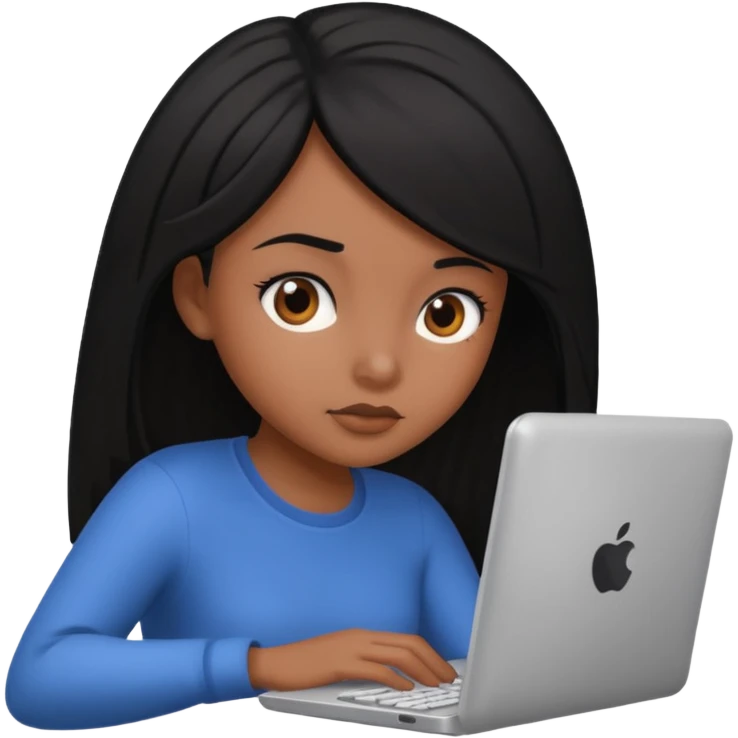 black hair girl with a computer emoji