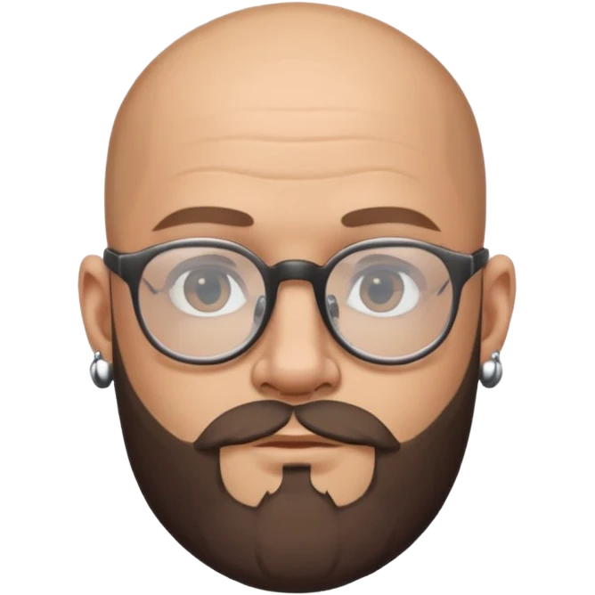 bald man with a beard and tattoo, wearing glasses and earrings emoji