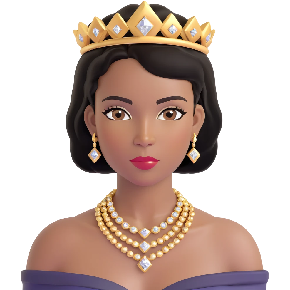 glamorous, thick African American woman with dark brown skin, straight black hair, makeup, gold jewelry, diamonds, confident and stylish emoji