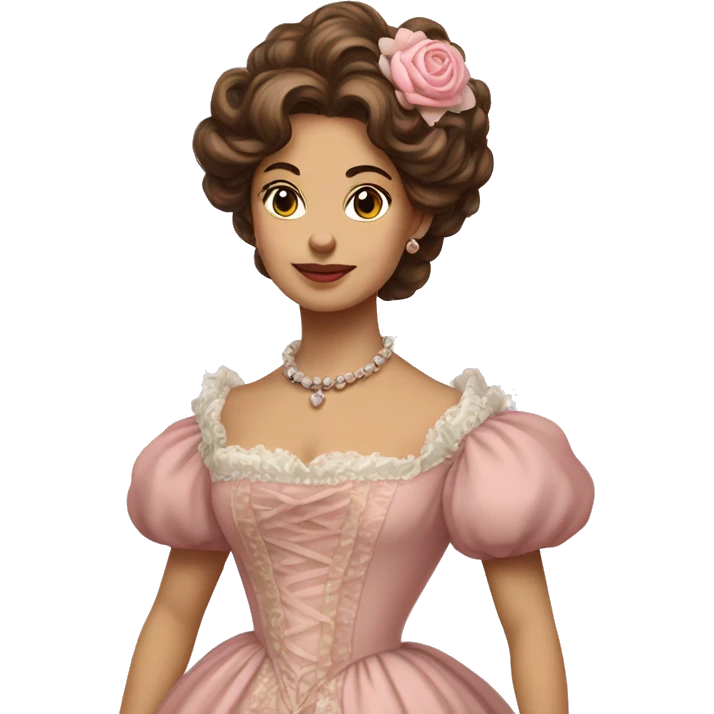 vintage rococo mixed woman with brown hair in a light pink gown  emoji