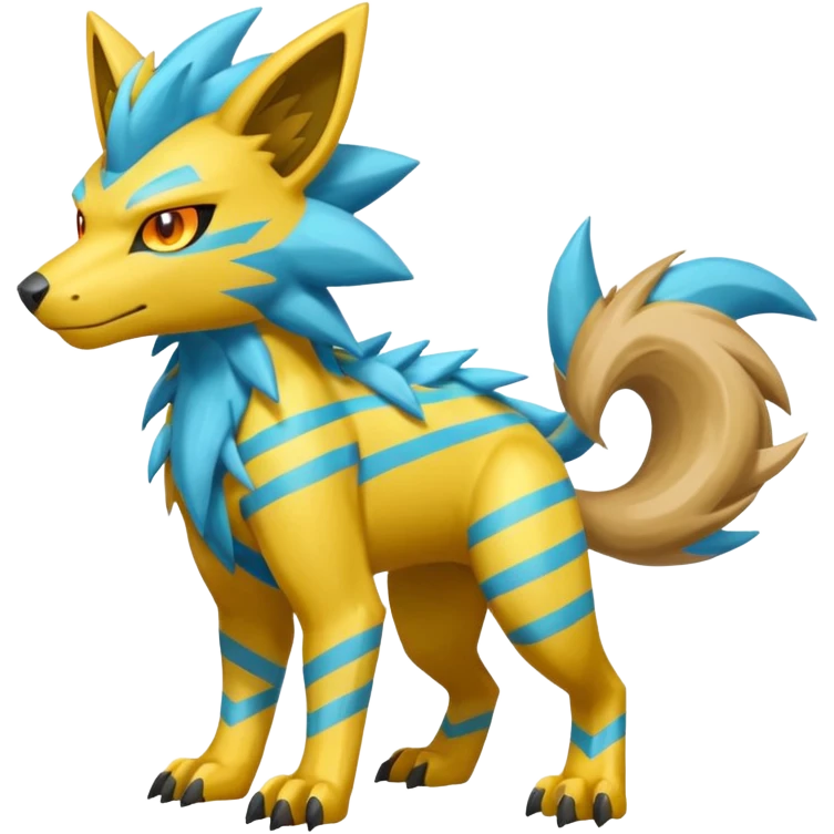 Cyan manectric-Electrike-Zeraora-fusion with neon-green stripes and orange eyes (full body) emoji