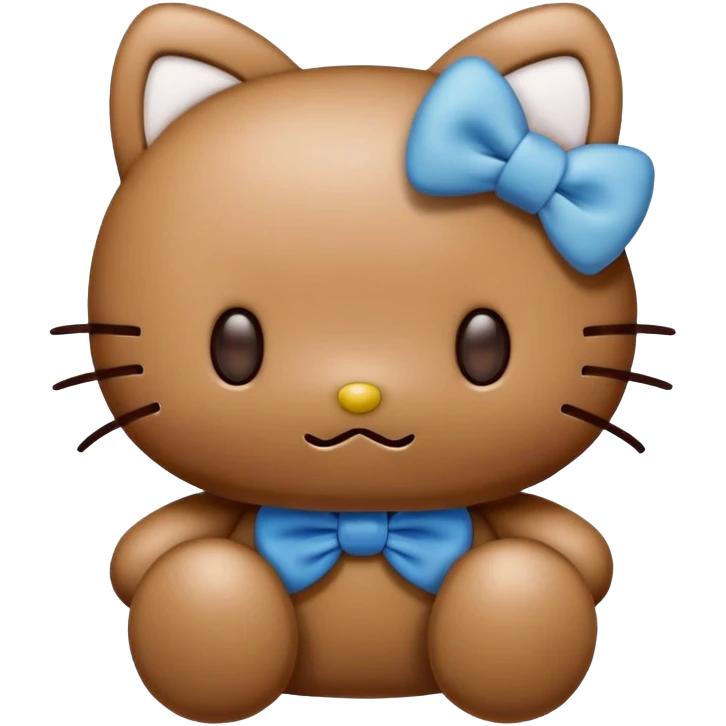 brown hello kitty, no mouth, button eyes, blue bow,  emoji