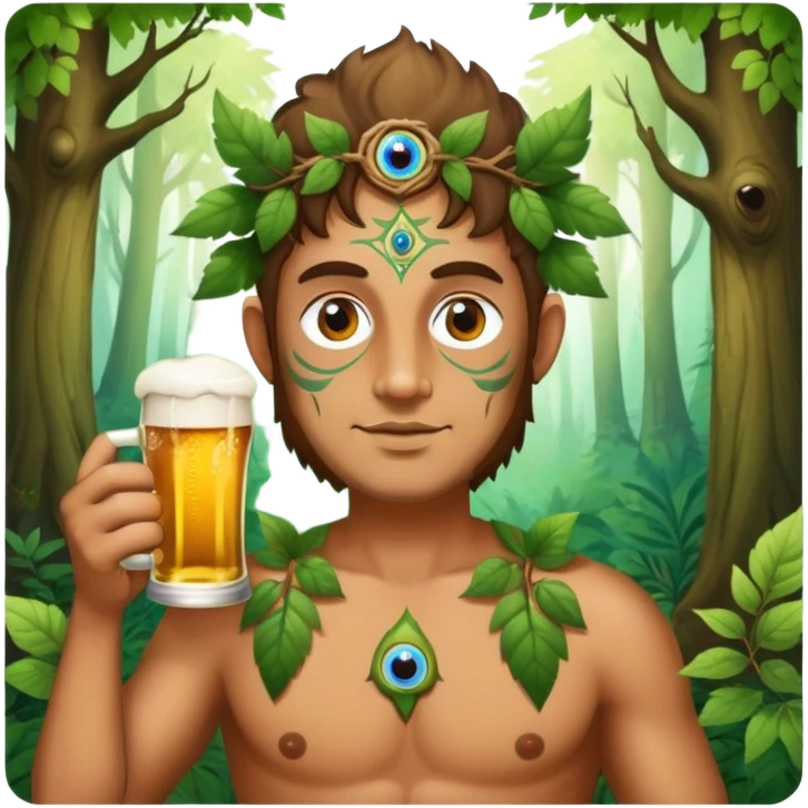 Magical forest nymph man drinking beer with third eye emoji