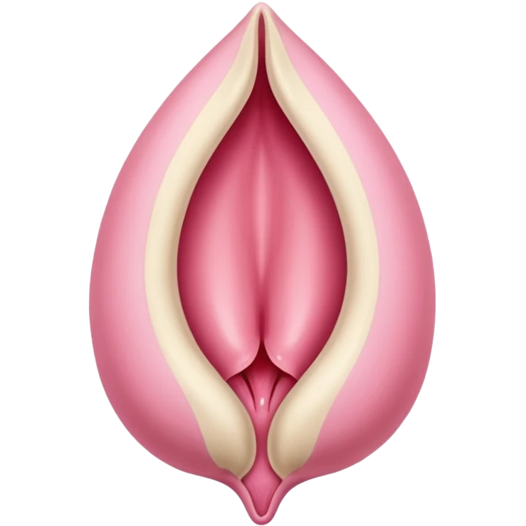 beige and pink vulva appearing moist, round pink clitoris at the top, no face, make it narrow and slim, beige on outside, pink on inside emoji
