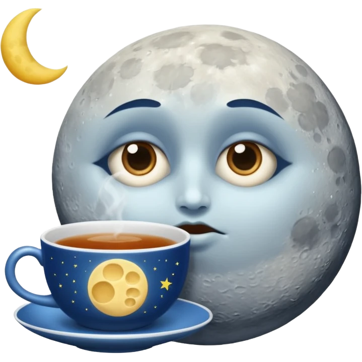 moon with under-eye circles drinking night tea emoji