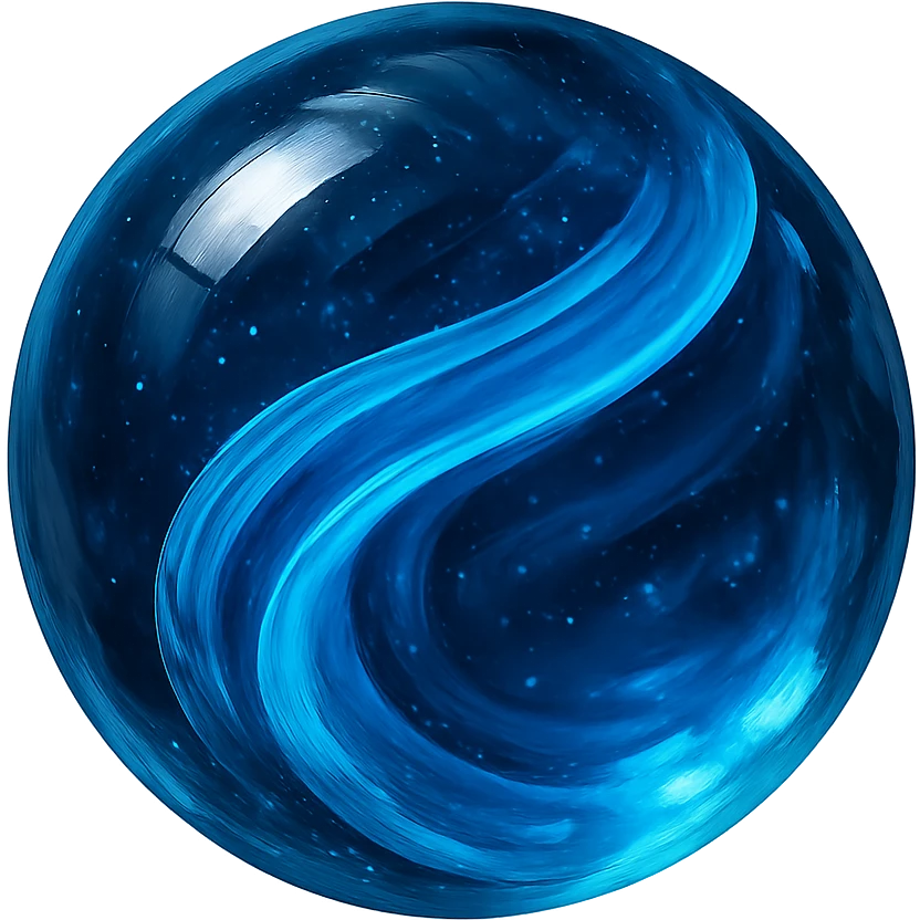 a close-up of a blue glass marble with swirls, shiny, detailed, realistic lighting emoji