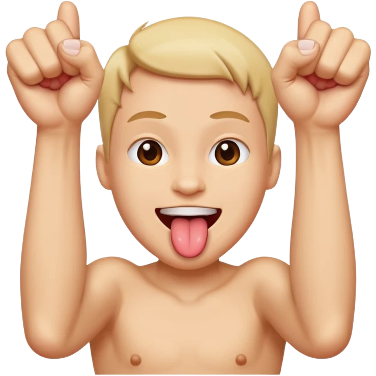Tongue out face with two fists making a tube shape emoji