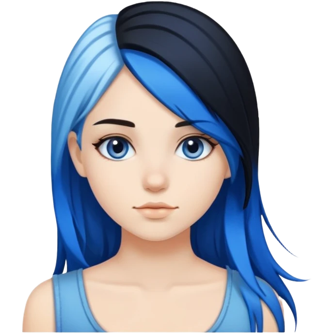split dye blue and black hair girl emoji