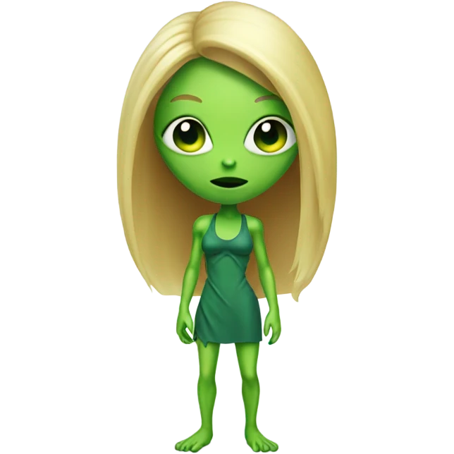 a green alien woman full body,blonde emoji