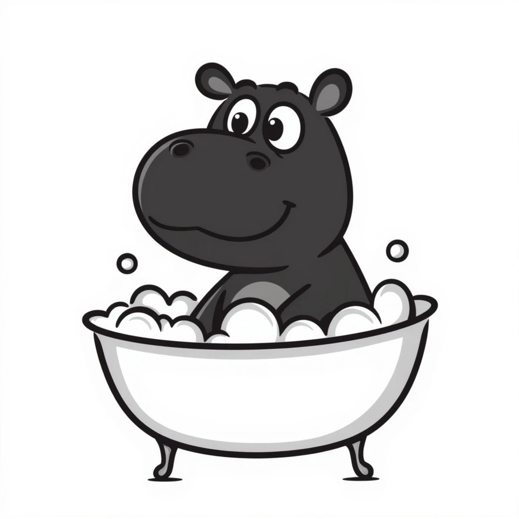 happy hippo with bubbles in bathtub emoji