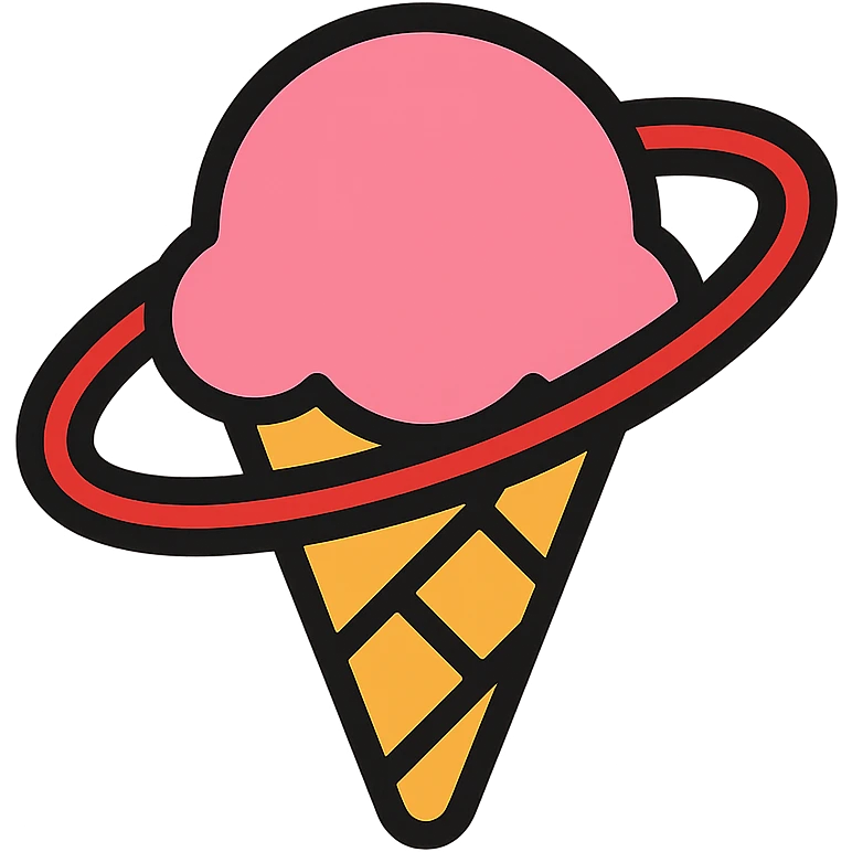 ice cream cone with pink ice cream and a red hula hoop circling it emoji