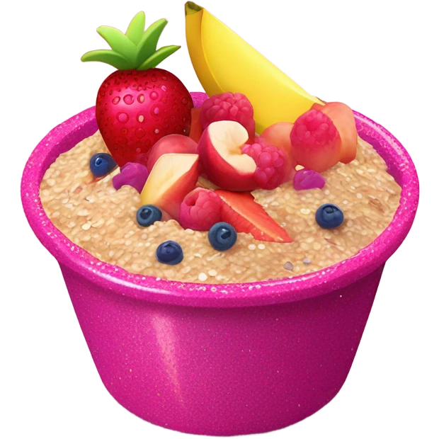 Hot pink oatmeal with fruit and glitter emoji