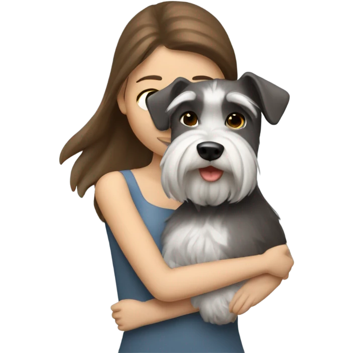 White Slavic girl with brown hair huggin schnauzer  emoji
