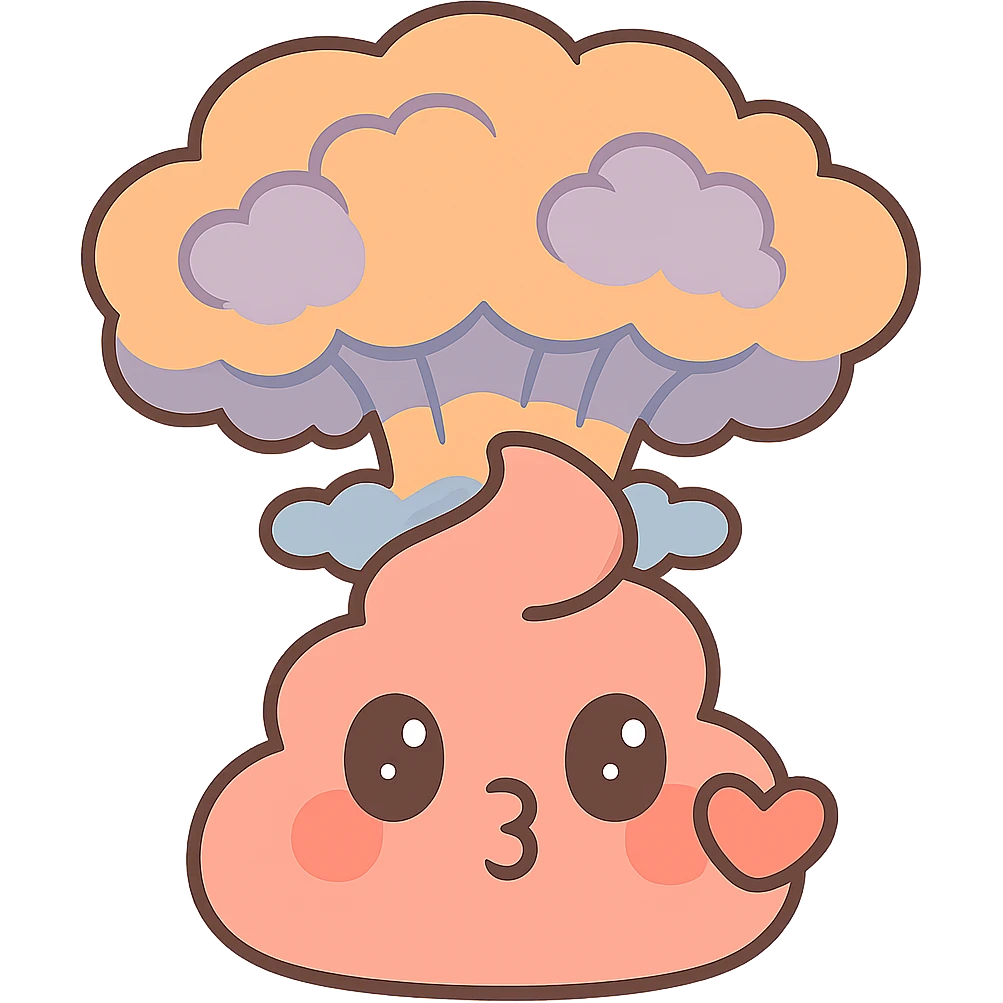 Add a kawaii-style poop nuke explosion behind the heart-lipped poop, adorable and humorous, no background. emoji