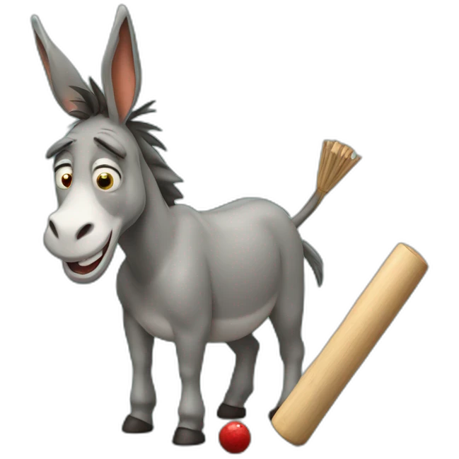 A donkey crying beside a cricket bat emoji