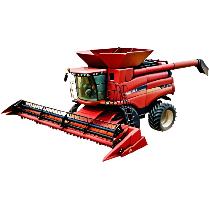 Case IH Axial-Flow 8250 (2022) – Cinematic-realistic Case IH Axial-Flow 8250 harvester, its deep red body towering over endless wheat fields. The massive cutting header slices through golden crops, sending a steady stream of grain into the bin as dust and chaff swirl in the afternoon sun. emoji