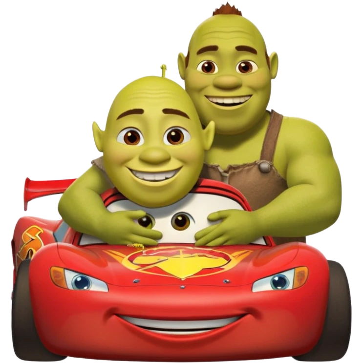 Lightning McQueen kissing Shrek emoji