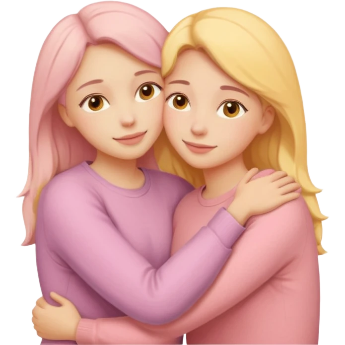 soft pastel pinterest illustration, two women hugging, warm beige pink yellow tones, gentle grain texture, no background, emotional and supportive mood, minimal composition emoji